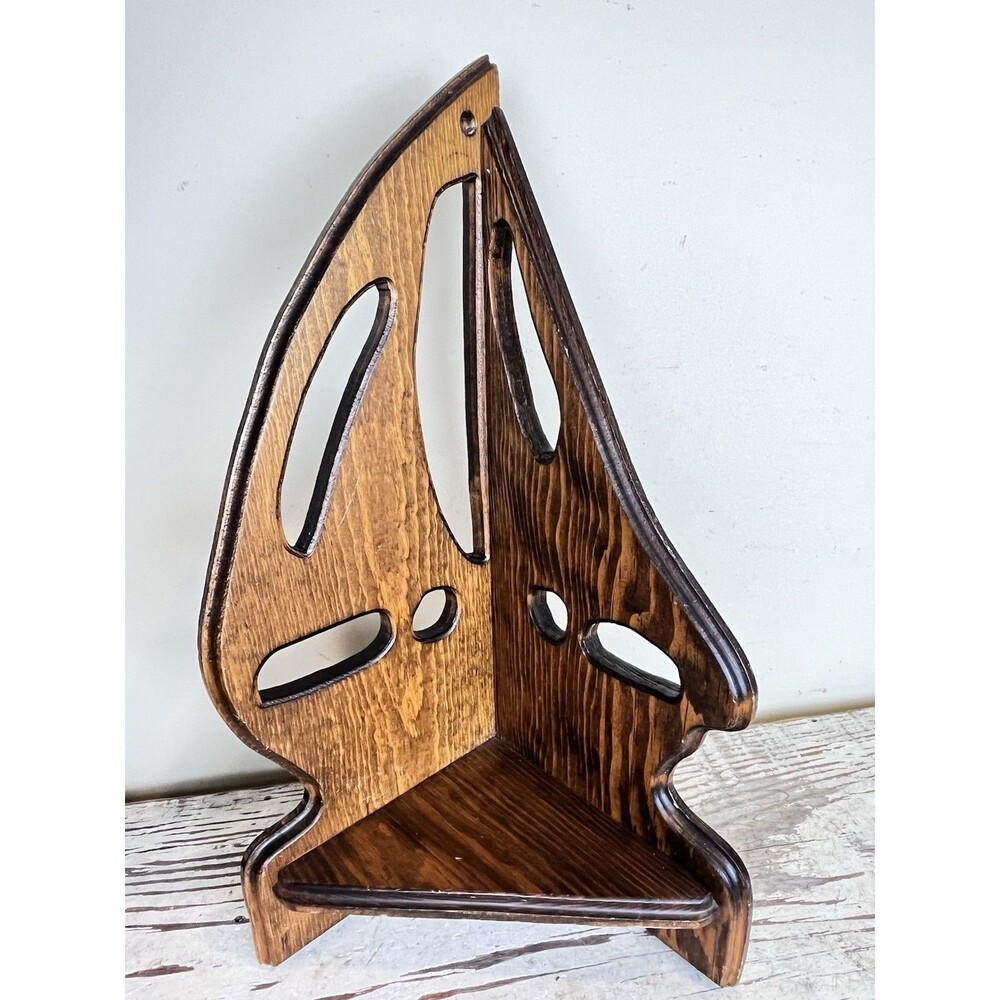 Nautical Vintage Wooden Sailboat Corner Table / Wall Hanging Shelf Coastal Home